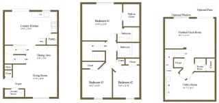 3 bedroom end floor plan at Carlson Woods Townhomes, Baltimore, Maryland