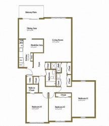 Charlesgate Apartments 3 Bedroom 3 Bathroom Floorplan  at Charlesgate Apartments, Maryland