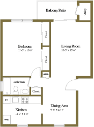 Colony Hill Apartments and Townhomes 1 Bedroom 1 Bathroom Floorplan at Colony Hill Apartments & Townhomes, Baltimore, Maryland