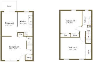 Colony Hill 1 Bedroom 1 Bathroom Townhome Floorplan at Colony Hill Apartments & Townhomes, Baltimore