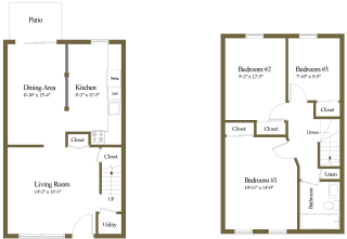 Colony Hill 3 Bedroom 1 Bathroom Townhome Floorplan at Colony Hill Apartments & Townhomes, Maryland, 21227