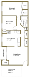 2 bedroom 1 bathroom Barrister floor plan at Lawyers Hill Apartments in Elkridge MD at Lawyers Hill Apartments, Elkridge, 21075