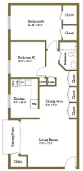 2 bedroom 1 bathroom Chancellor floor plan at Lawyers Hill Apartments in Elkridge MD at Lawyers Hill Apartments, Elkridge, MD, 21075