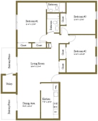 3 bedroom 2 bathroom floor plan at Liberty Gardens Townhomes at Liberty Gardens Apartments, Baltimore