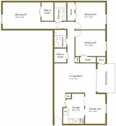 3 bedroom 2 bathroom with den floor plan at Painters Mill Apartments, Owings Mills, 21117