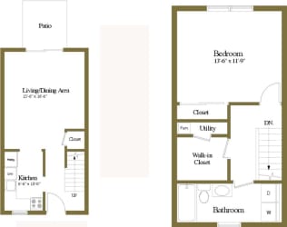1 bedroom 1 bathroom Ashland floor plan at Seven Oaks Townhomes in Edgewood, MD