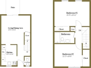 2 bedroom 1.5  bathroom Bradford floor plan at Seven Oaks Townhomes in Edgewood, MD