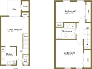 2 bedroom 1.5  bathroom Colony floor plan at Seven Oaks Townhomes in Edgewood, MD