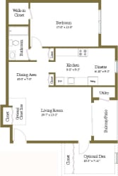 1 bedroom 1 bathroom with den floor plan at Woodridge Apartments in Randallstown, Maryland