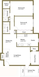 2 bedroom 2 bathroom floor plan at Woodridge Apartments in Randallstown, Maryland