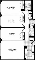 Floor Plan Three Bedroom One and One Half Bathroom