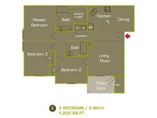 1198 Square-Foot C Floor Plan at Woodland Trail, LaGrange, Georgia
