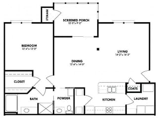 Floor Plan 1x1 with screen porch