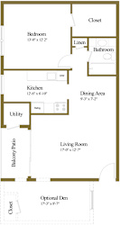 1 bedroom 1 bathroom with den floor plan at The Village of Pine Run Apartments in Windsor Mill, MD