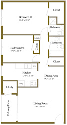 2 bedroom 2 bathroom floor plan at The Village of Pine Run Apartments in Windsor Mill, MD