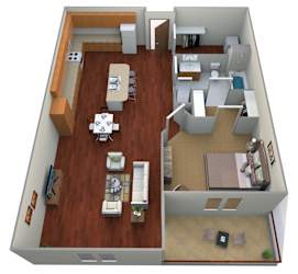 1 Bed 1 Bath Floor Plan View at Grayhawk Apartments, North Dakota
