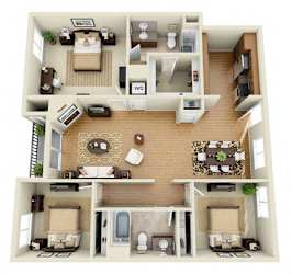 The Grand 3 Bedroom 2 Bath 3D Floor Plan at The Verandas, California