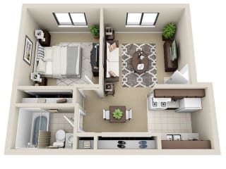 Floor Plan 1 Bed 1 Bath