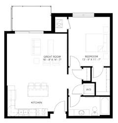 The Adams 1-bedroom floor plan layout