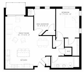 The Cascade with Den 1-bedroom layout
