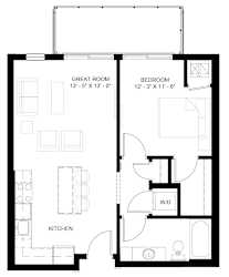 The Williamson 1-bedroom floor plan layout