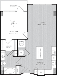 A1b One Bedroom Floor Plan with Balcony at Apartments in Vinings