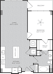 A1e One Bedroom Floor Plan with Balcony at Apartment Homes For Rent in Vinings, GA