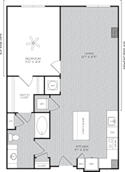 A2a One Bedroom Floor Plan with No Balcony at Apartment Homes For Rent in Vinings, GA