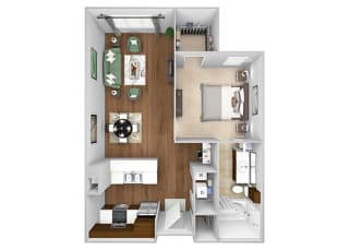 Cityplace Heights Apartments floor plan - A1 - 1Bedroom 1Bathroom - 3D Cityplace Heights Apartments floor plan - A1 - 1Bedroom 1Bathroom - 3D