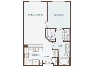 Cityplace Heights Apartments floor plan - A2 - 1Bedroom 1Bathroom - 2D Cityplace Heights Apartments floor plan - A2 - 1Bedroom 1Bathroom - 2D