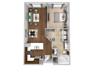 Cityplace Heights Apartments floor plan - A2 - 1Bedroom 1Bathroom - 3D Cityplace Heights Apartments floor plan - A2 - 1Bedroom 1Bathroom - 3D