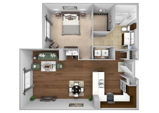 Cityplace Heights Apartments floor plan - A4 - 1Bedroom 1Bathroom - 3D Cityplace Heights Apartments floor plan - A4 - 1Bedroom 1Bathroom - 3D