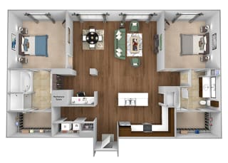 Cityplace Heights Apartments floor plan - B5 - 2Bedroom 2Bathroom - 3D Cityplace Heights Apartments floor plan - B5 - 2Bedroom 2Bathroom - 3D