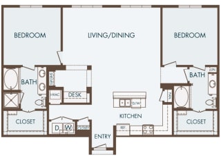 Cityplace Heights Apartments floor plan - B5 - 2Bedroom 2Bathroom - 2D Cityplace Heights Apartments floor plan - B5 - 2Bedroom 2Bathroom - 2D