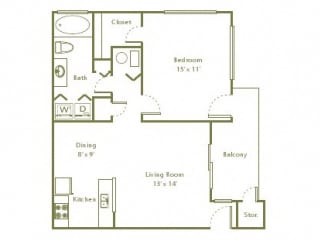 Floor Plan 1 Bedroom, 1 Bath 735 sqft