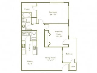 Floor Plan 2 Bedroom, 1 Bath 884 sqft