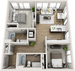 Floor Plan Two Bedroom - Two Bath
