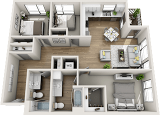 Floor Plan Two Bedroom - Two Bath w/Den