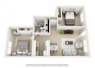 Floor Plan 2 Bed 1 Bath II