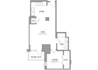 1 bed 1 bath floorplan K at Residences at Addison Clark, Chicago