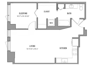 1 bed 1 bath floorplan Q at Residences at Addison Clark, Chicago, Illinois