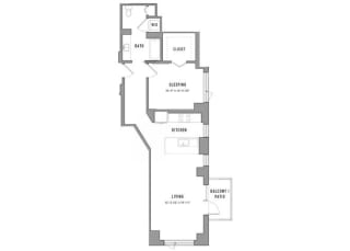 1 bed 1 bath floorplan U at Residences at Addison Clark, Chicago, IL, 60613