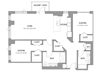 2 bedroom 2 bath floor plan A at Residences at Addison Clark, Chicago, IL
