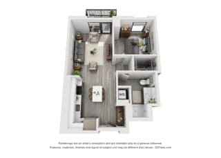 1 bed 1 bath floorplan B at Residences at Addison Clark, Chicago, 60613