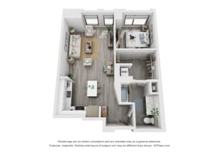 1 bed 1 bath 793 Sq. Ft. 1I floorplan at Residences at Addison Clark, Chicago, 60613