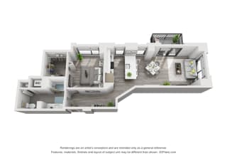 1 bed 1 bath floorplan T at Residences at Addison Clark, Illinois, 60613