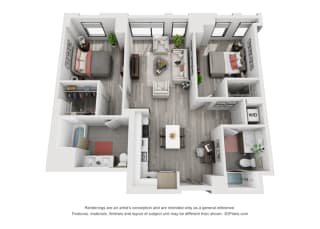 2 bed 2 bath floor plan B at Residences at Addison Clark, Illinois