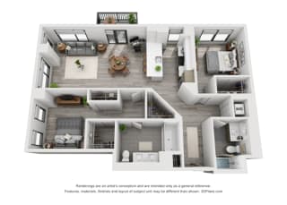 2 bedroom 2 bath floor plan M at Residences at Addison Clark, Chicago, IL, 60613