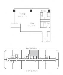Studio 1 bath D at Park Michigan Apartments, Chicago, IL, 60605
