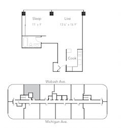 Studio 1 bath at Park Michigan Apartments, Chicago, Illinois
